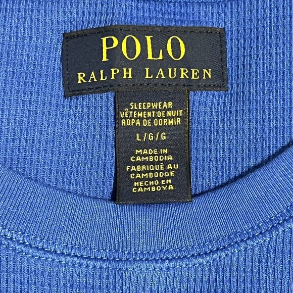 Polo Ralph Lauren Sleepwear Shirt Men's‎ Large Waffle Thermal Knit Royal Blue - Picture 5 of 6